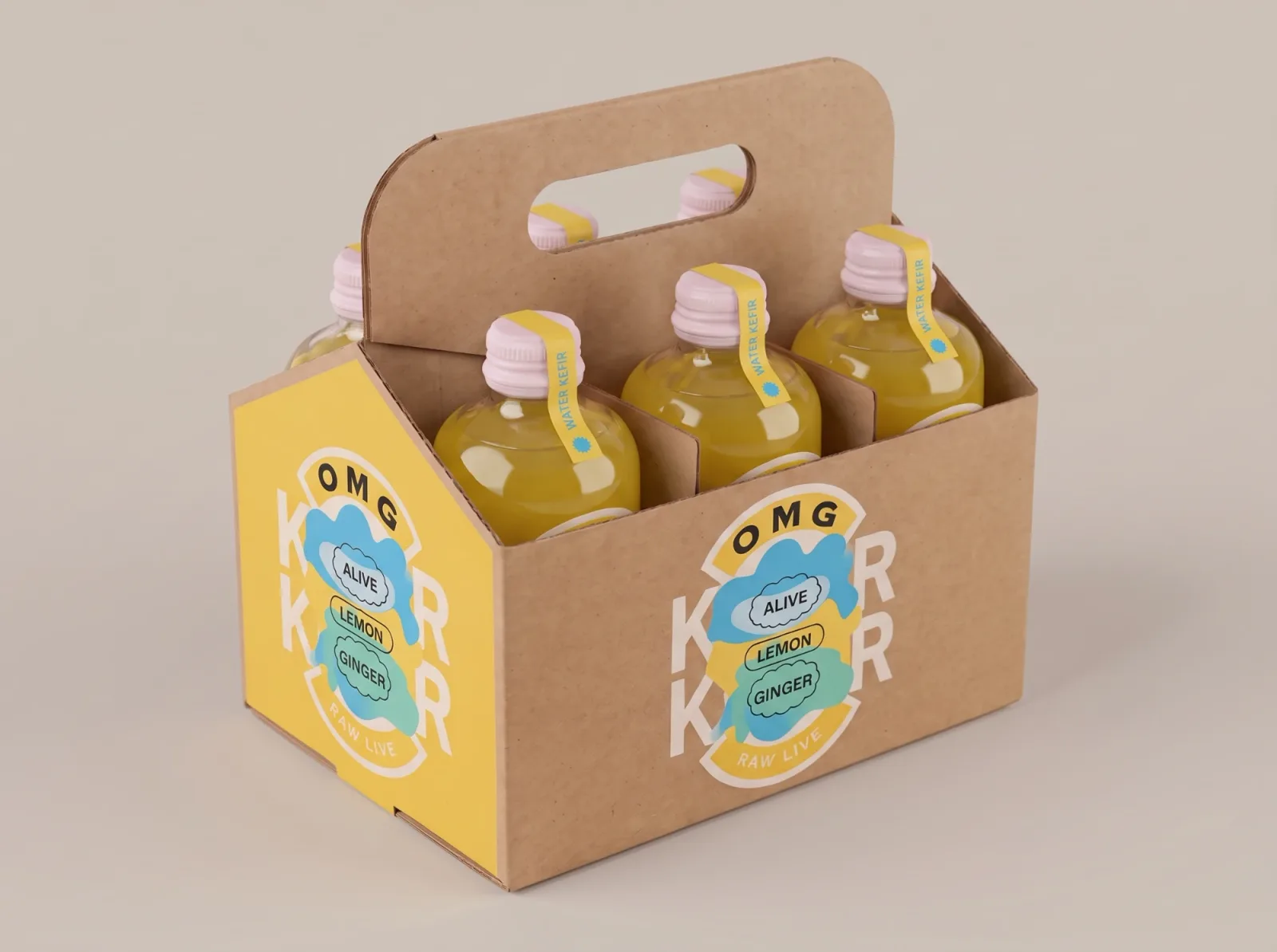6-pack OMG ALIVE LEMON GINGER, šest lahví 500 ml v kartonovém nosiči